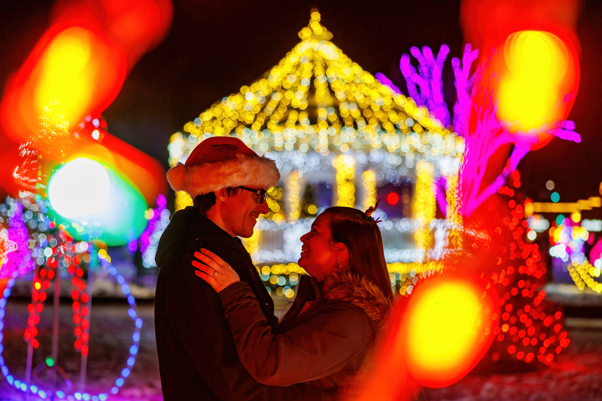 With the gazebo in the background they celebrated their Cleveland Christmas proposal.